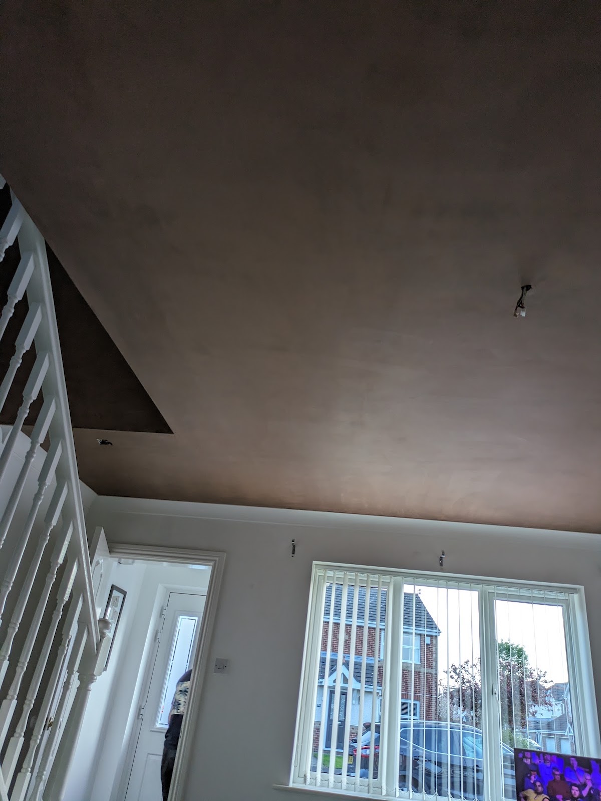 Stairwell ceiling freshly skimmed